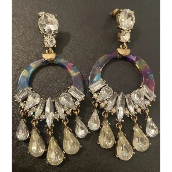 Colorful Rhinestone Drop Costume Circle Earrings - Picture 3 of 3